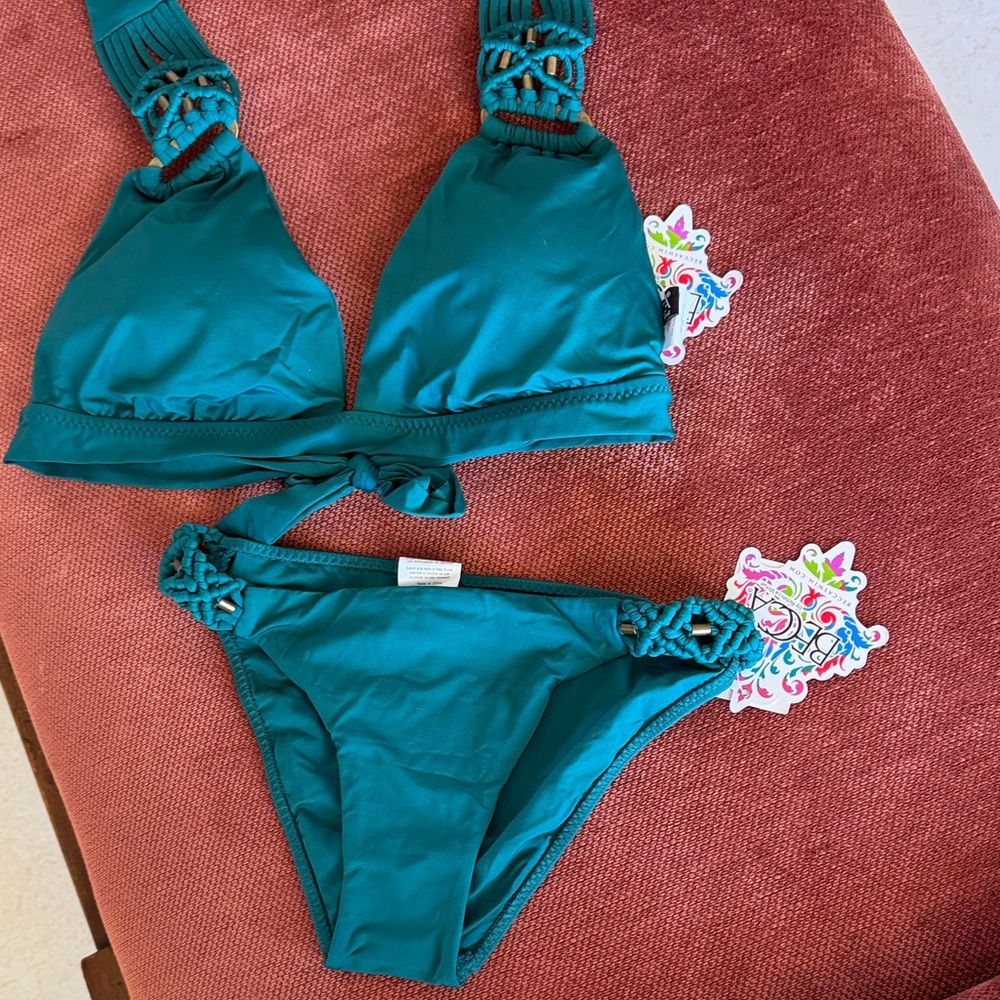 Teal Crochet Strap Bikini Set